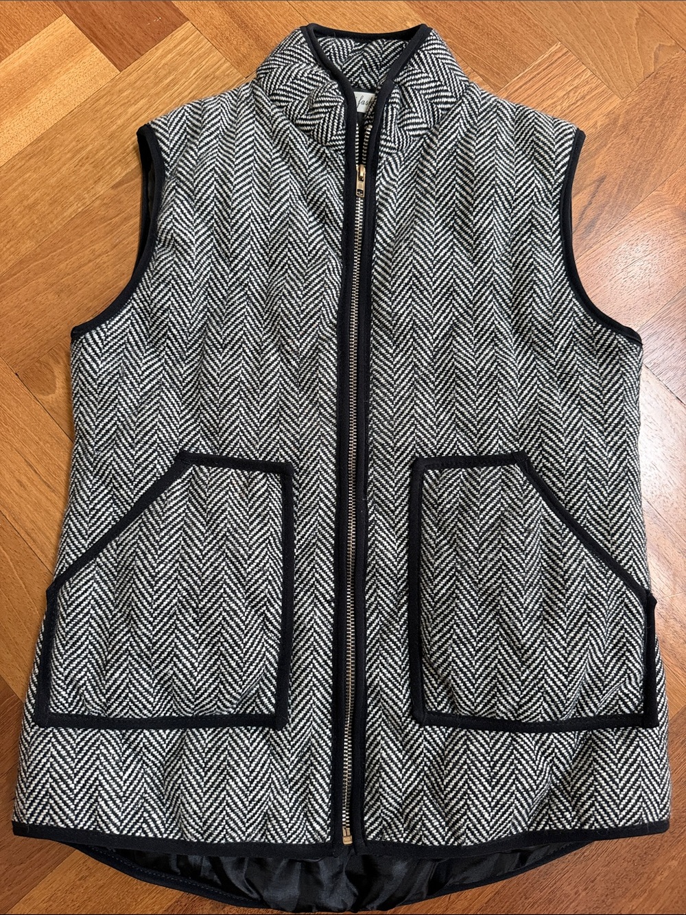 Black & White Herringbone Zip Front Women's Vest